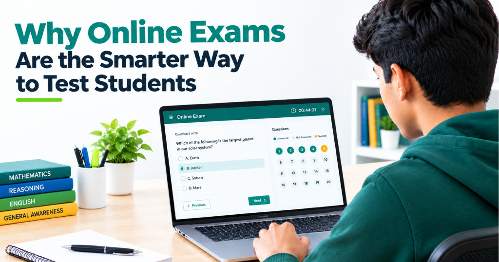 Student giving an online exam at a coaching institute