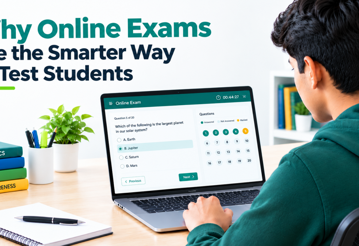 Student giving an online exam at a coaching institute