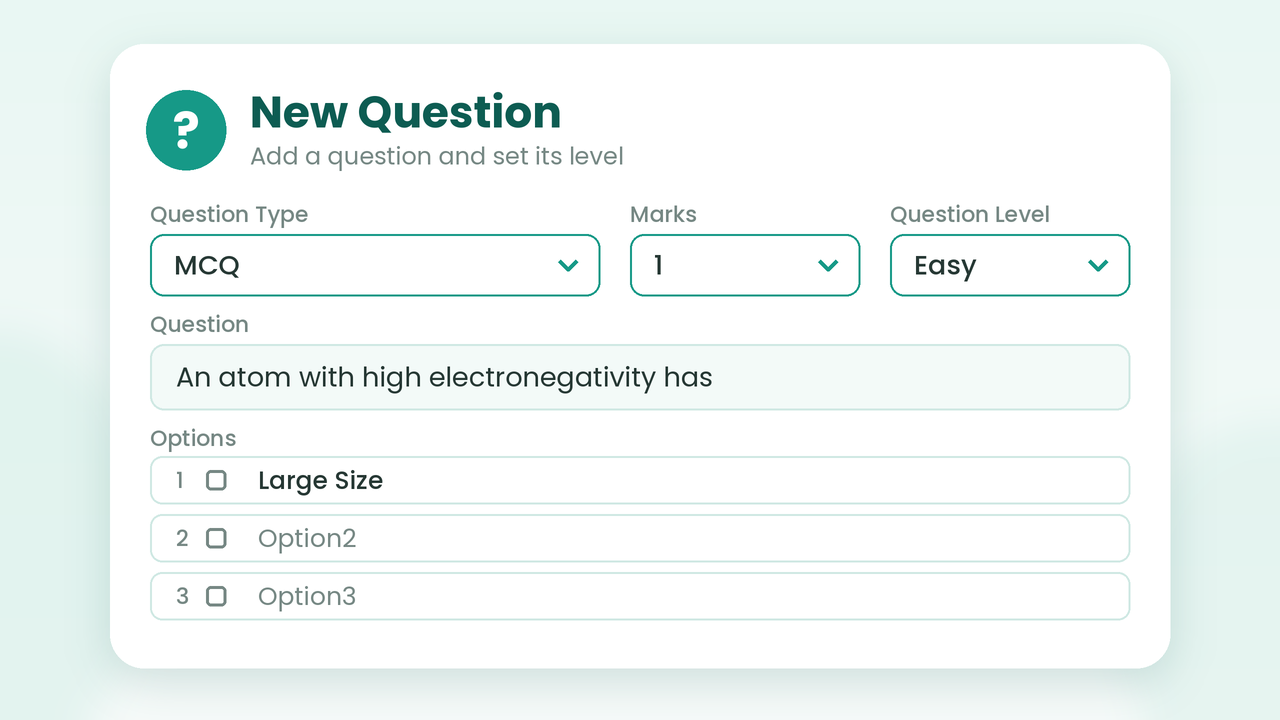 Question types available in MyClassAdmin Paper Setter